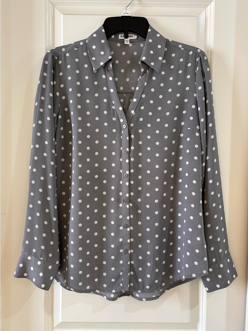 Express Women’s Gray Polka Dot Button-Up Blouse